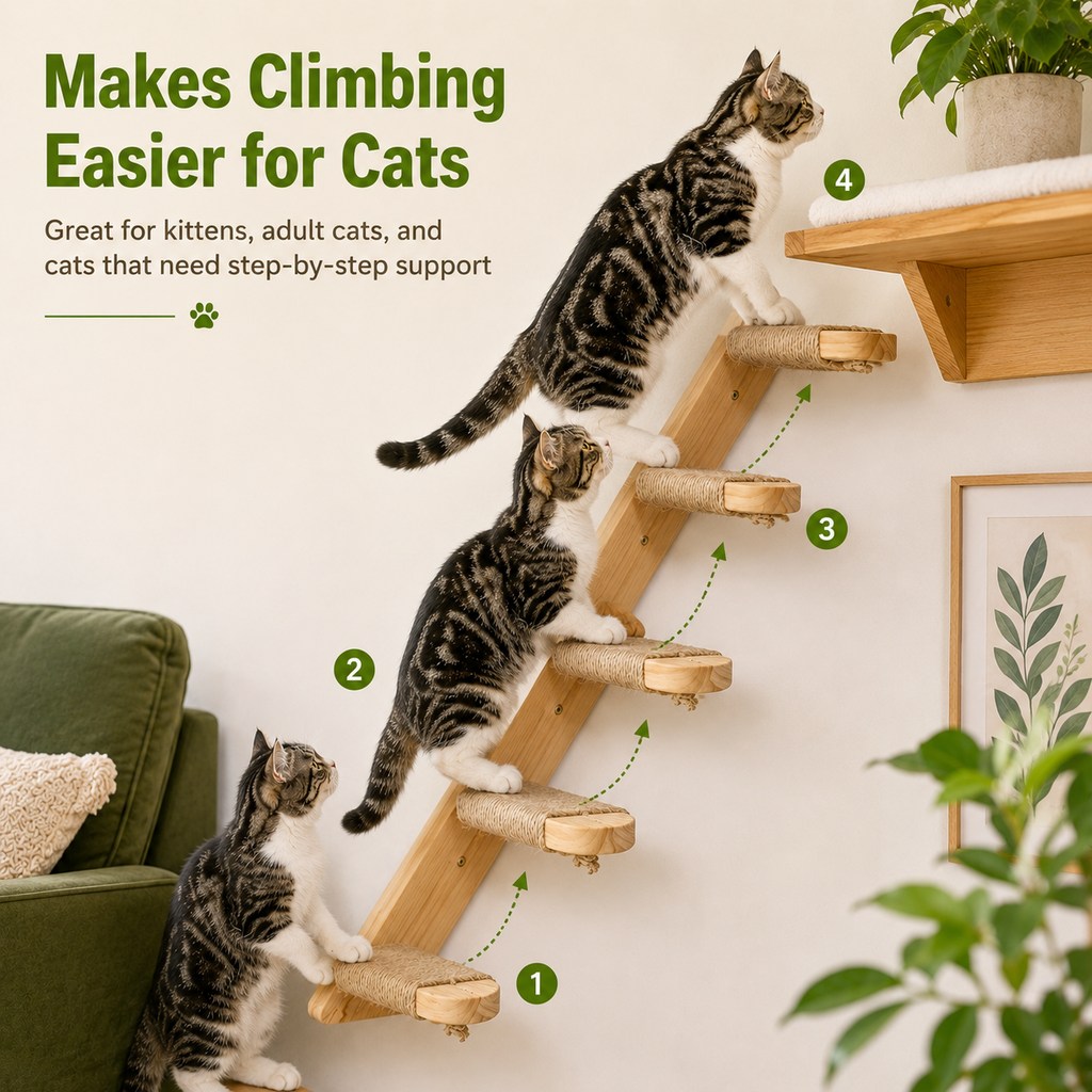 Wall-Mounted Wood Cat Steps – Space-Saving Climber