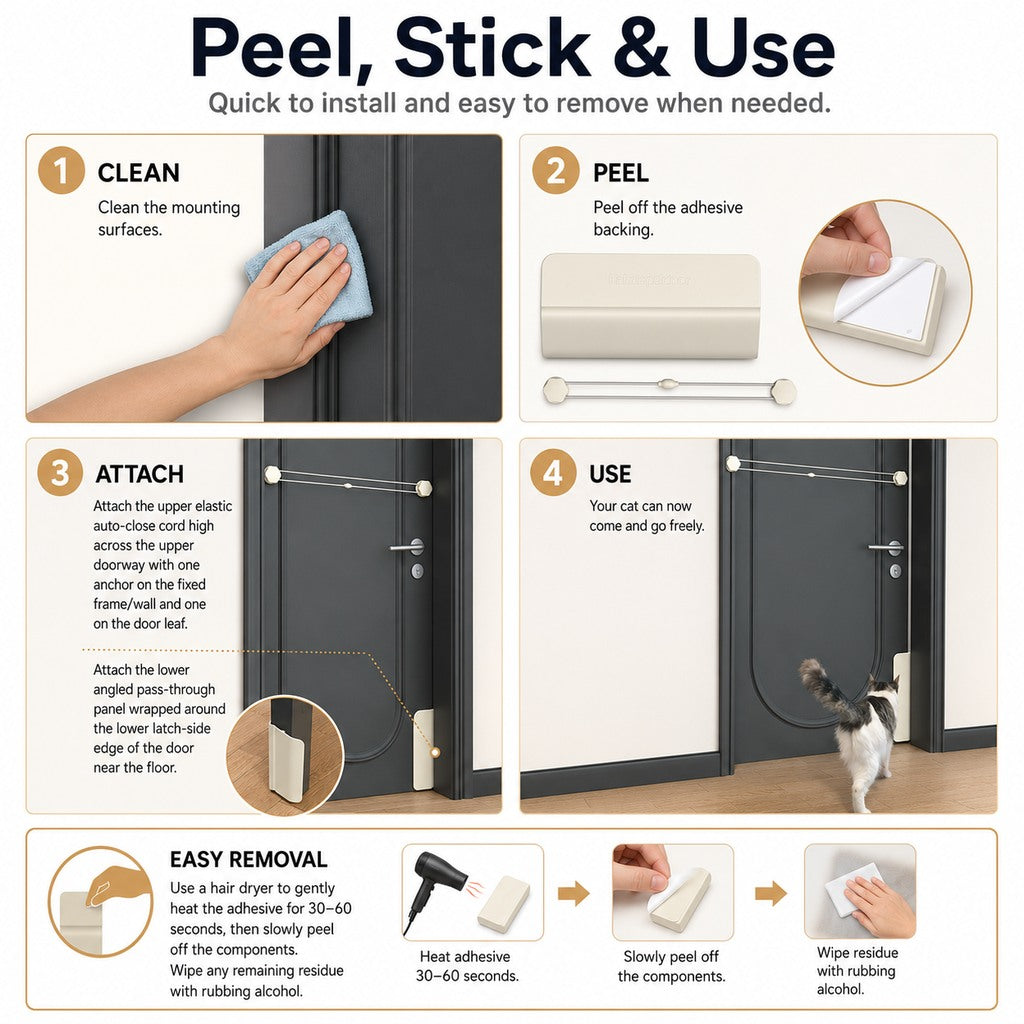 No-Drill Cat Door Holder – Cats Pass, Doors Stay Closed