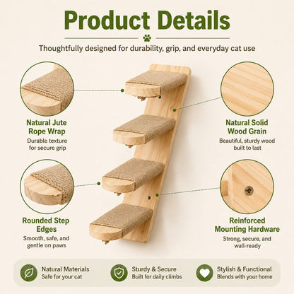 Wall-Mounted Wood Cat Steps – Space-Saving Climber