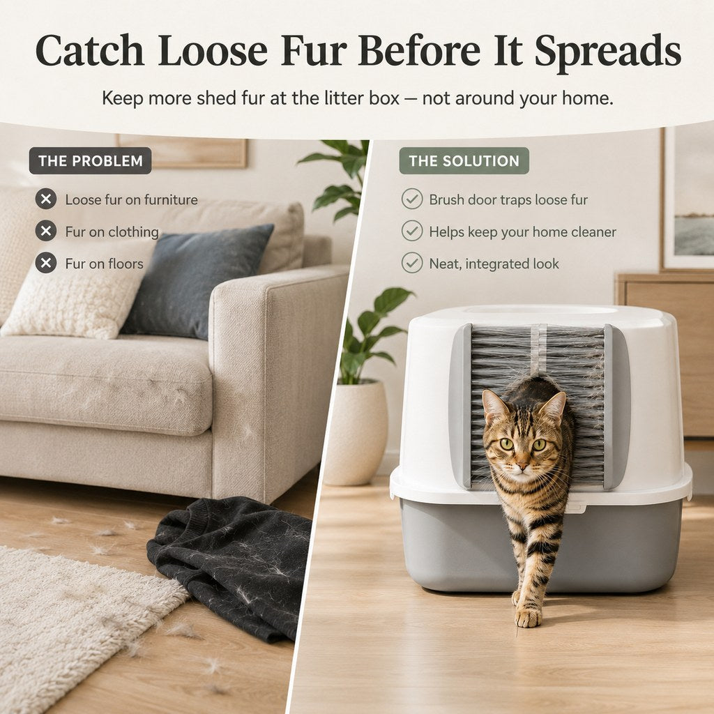 Litter Box Brush Door – Catches Loose Fur