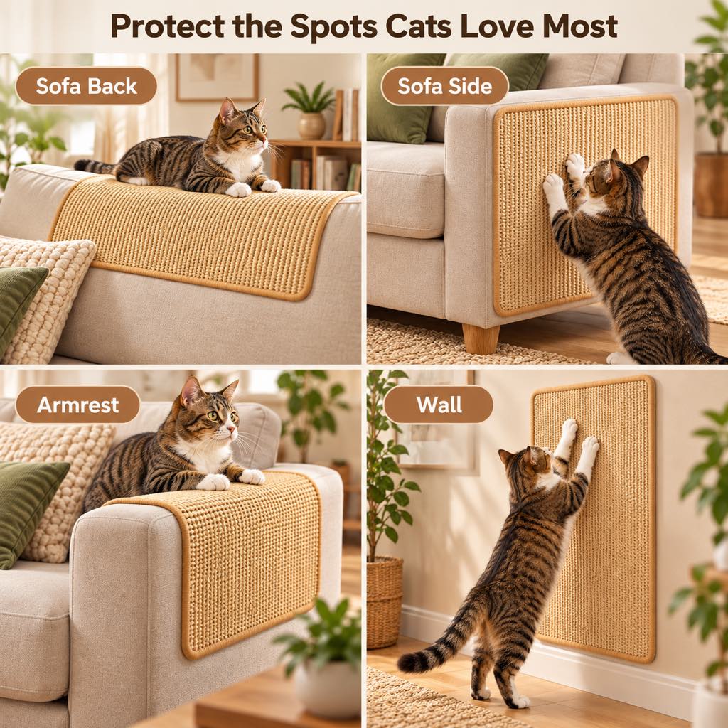 Self-Adhesive Sisal Cat Scratch Mat – Protects Sofas