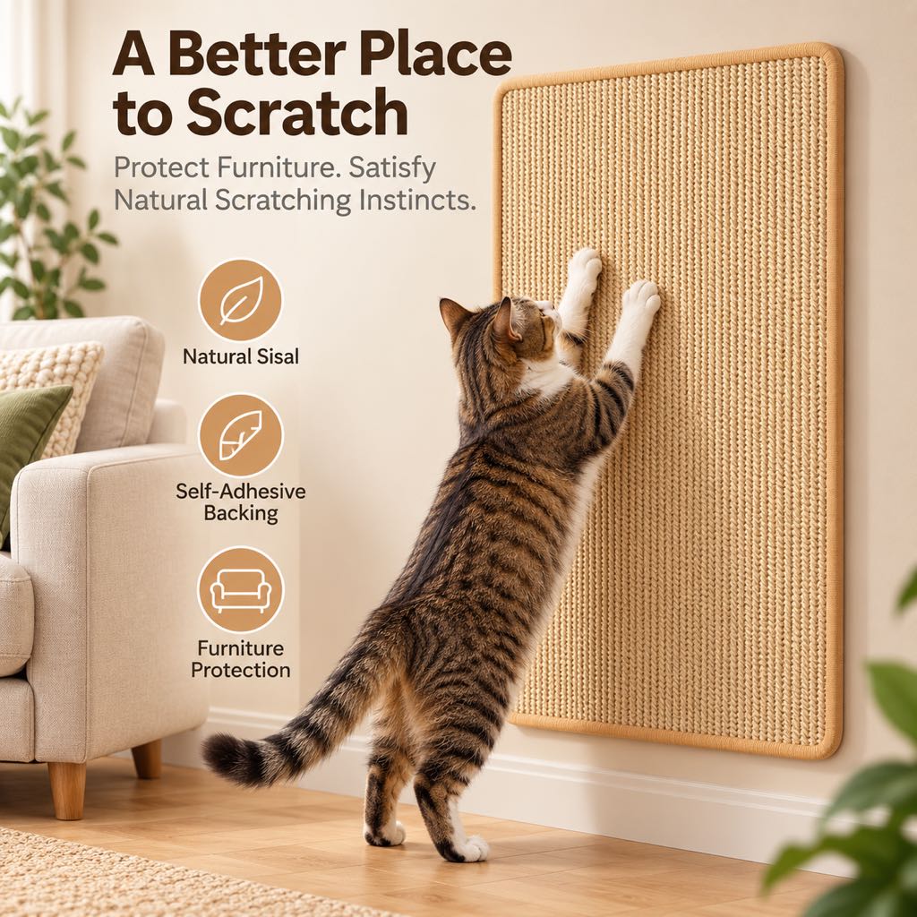 Self-Adhesive Sisal Cat Scratch Mat – Protects Sofas