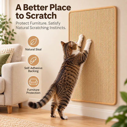 Self-Adhesive Sisal Cat Scratch Mat – Protects Sofas