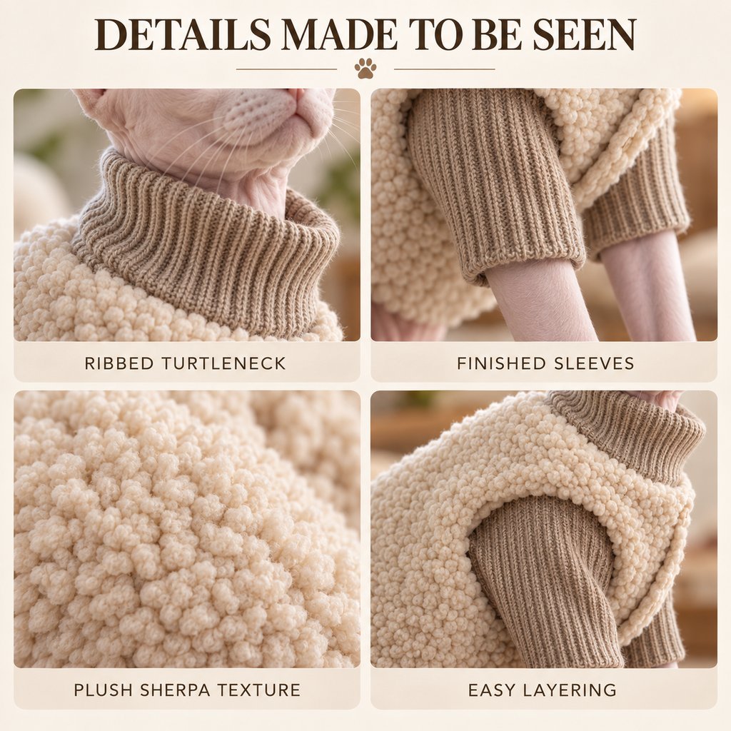 Cat Turtleneck Sweater & Sherpa Vest – Warm Layers