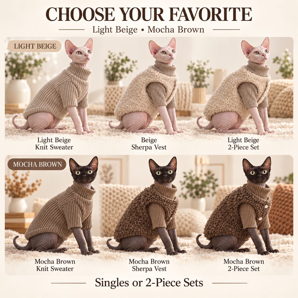 Cat Turtleneck Sweater & Sherpa Vest – Warm Layers