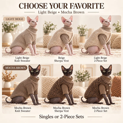 Cat Turtleneck Sweater & Sherpa Vest – Warm Layers