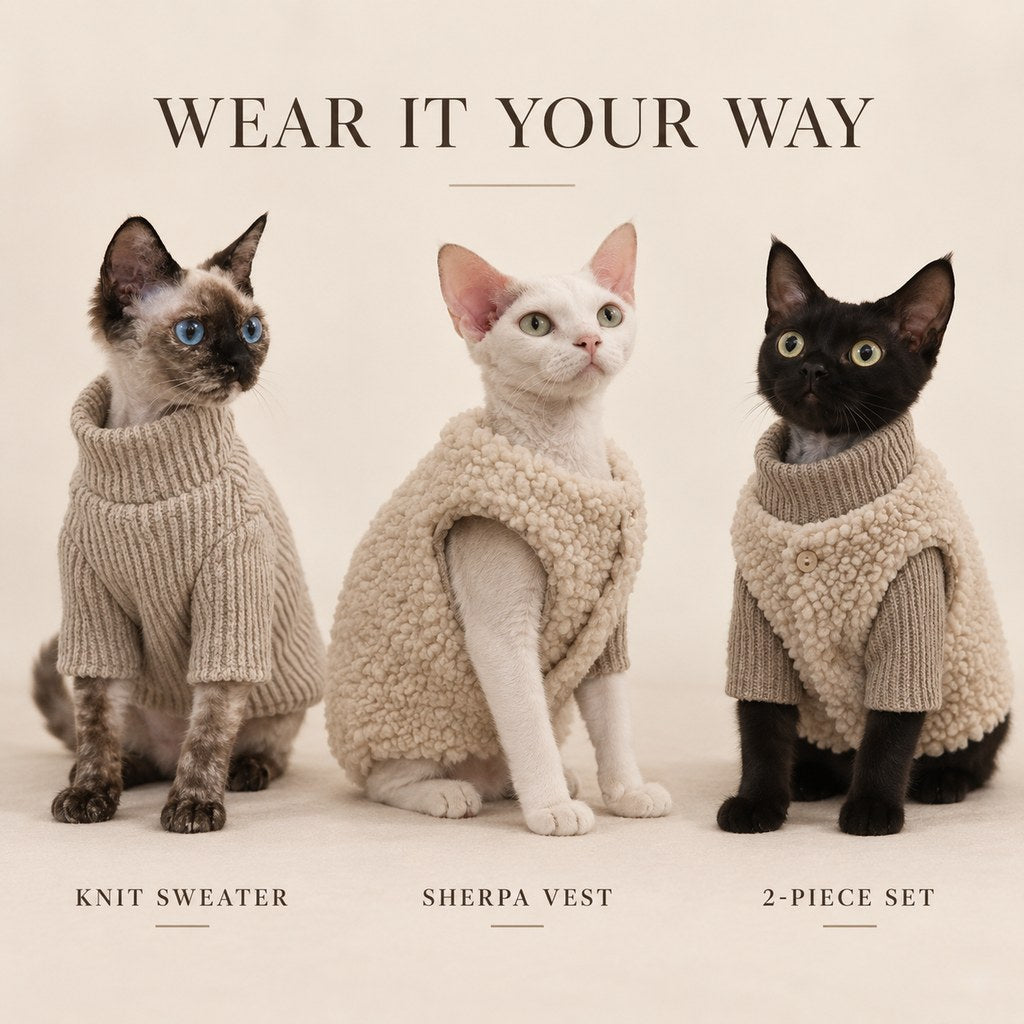 Cat Turtleneck Sweater & Sherpa Vest – Warm Layers