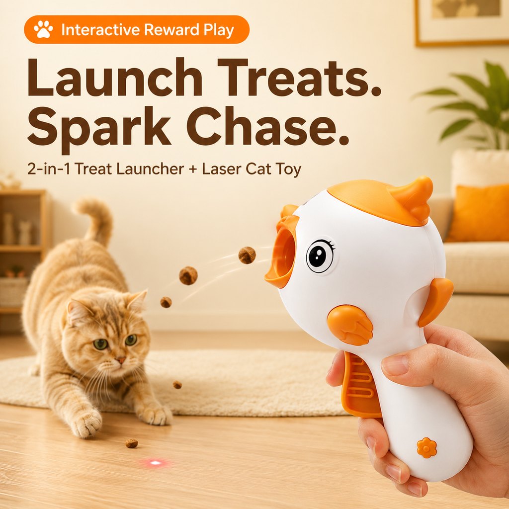 Interactive Cat Treat Launcher – Laser Play & Feeding Fun