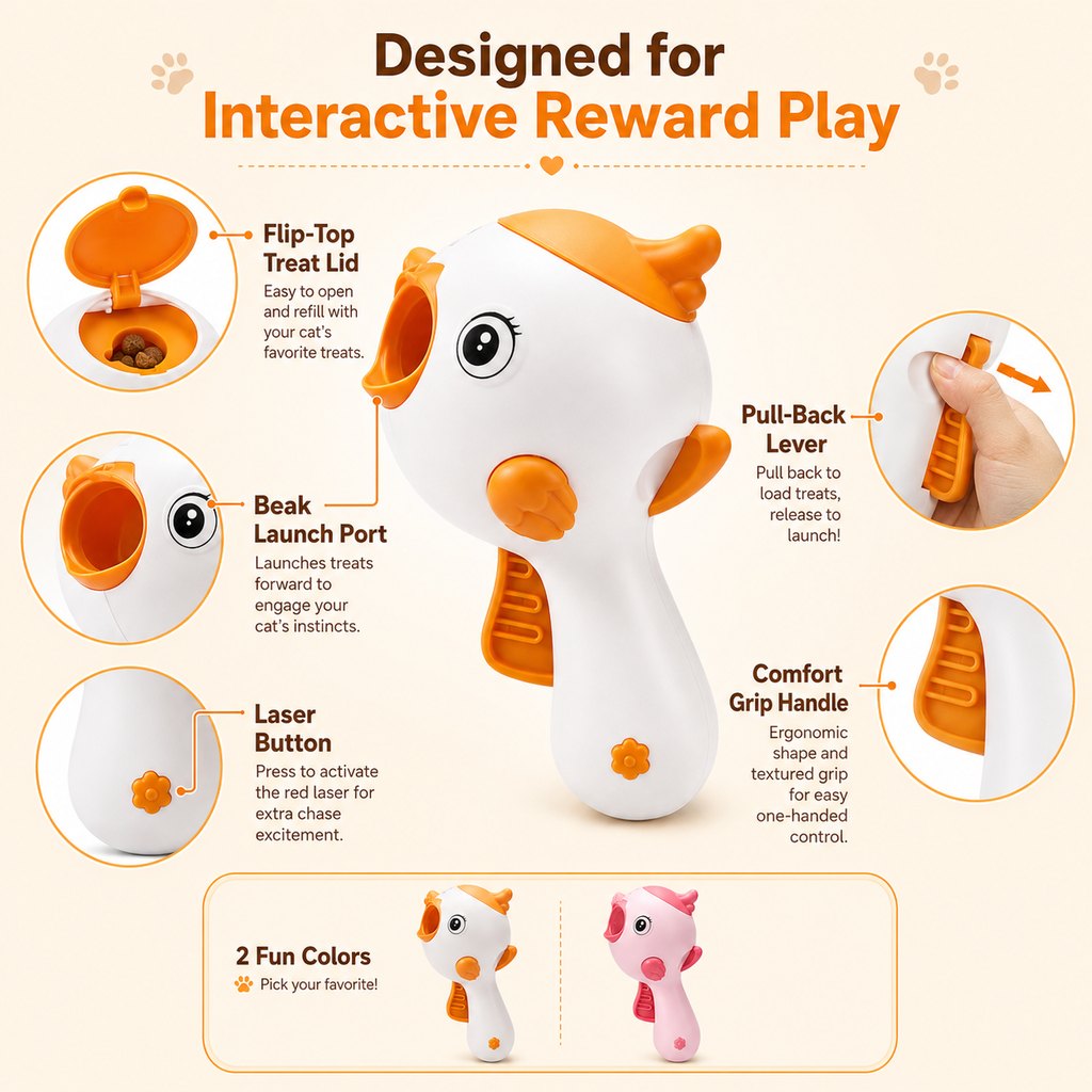 Interactive Cat Treat Launcher – Laser Play & Feeding Fun