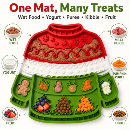 Christmas Sweater Lick Mat – Slow Treats & Calm Trims