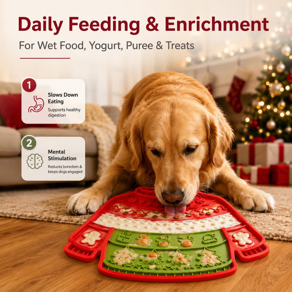 Christmas Sweater Lick Mat – Slow Treats & Calm Trims
