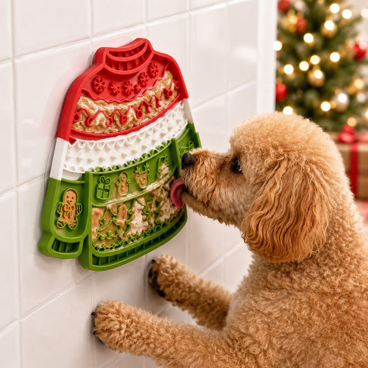 Christmas Sweater Lick Mat – Slow Treats & Calm Trims