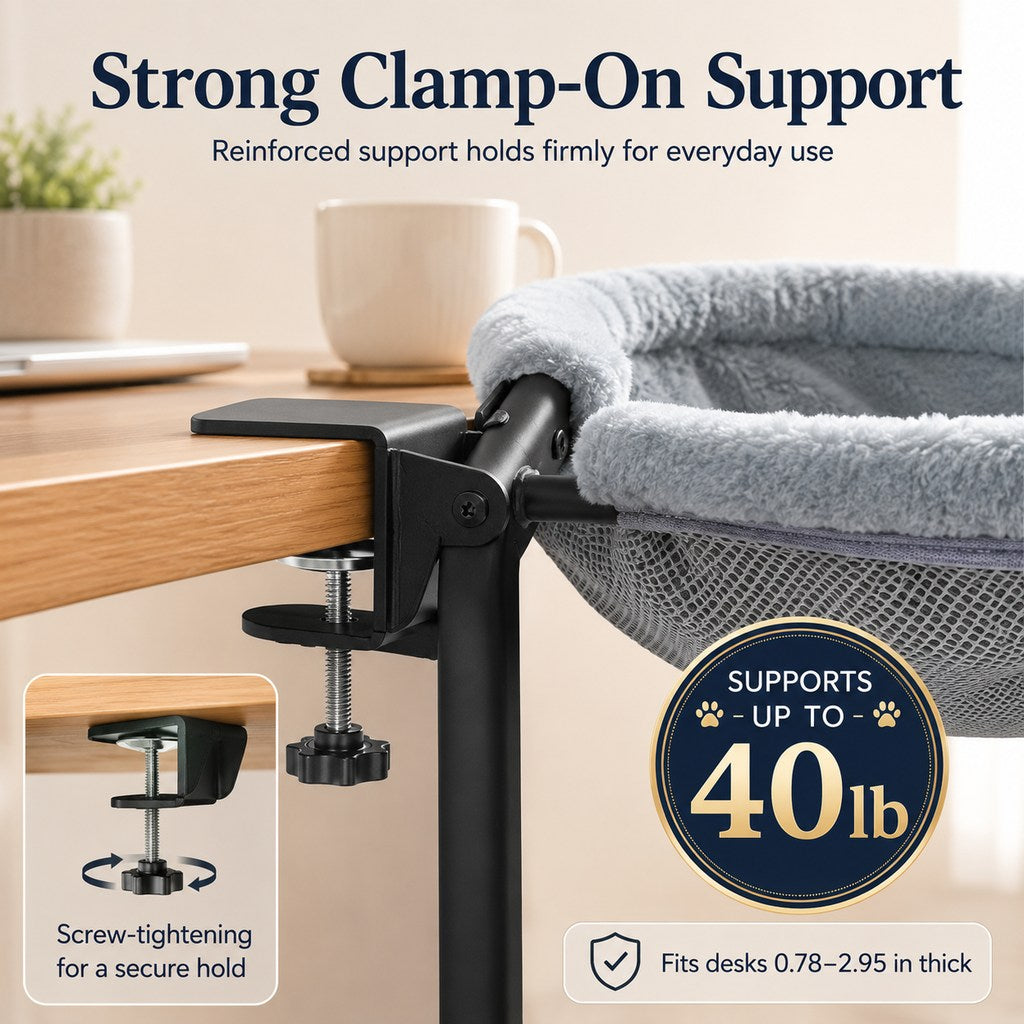 Clamp-On Desk Cat Hammock – Space-Saving Bed
