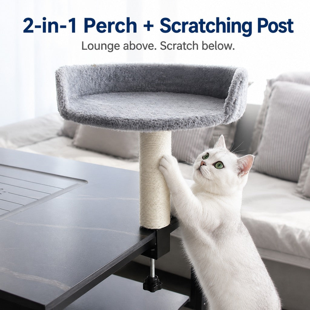 Desk Clamp Cat Perch – Bed & Sisal Scratcher