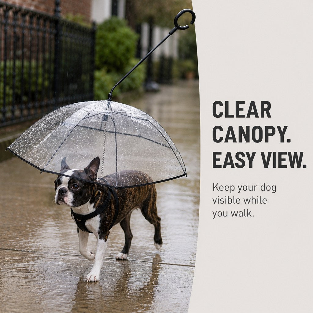 Clear Dog Umbrella with Leash – Dry Rainy Walks