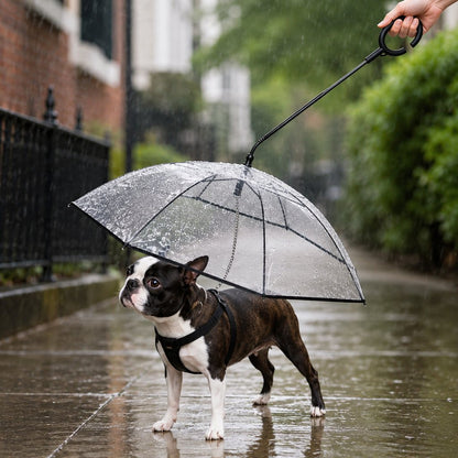 Clear Dog Umbrella with Leash – Dry Rainy Walks