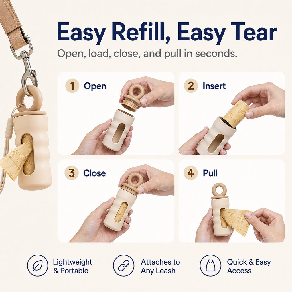 Clip-On Poop Bag Dispenser – Bags Always Ready
