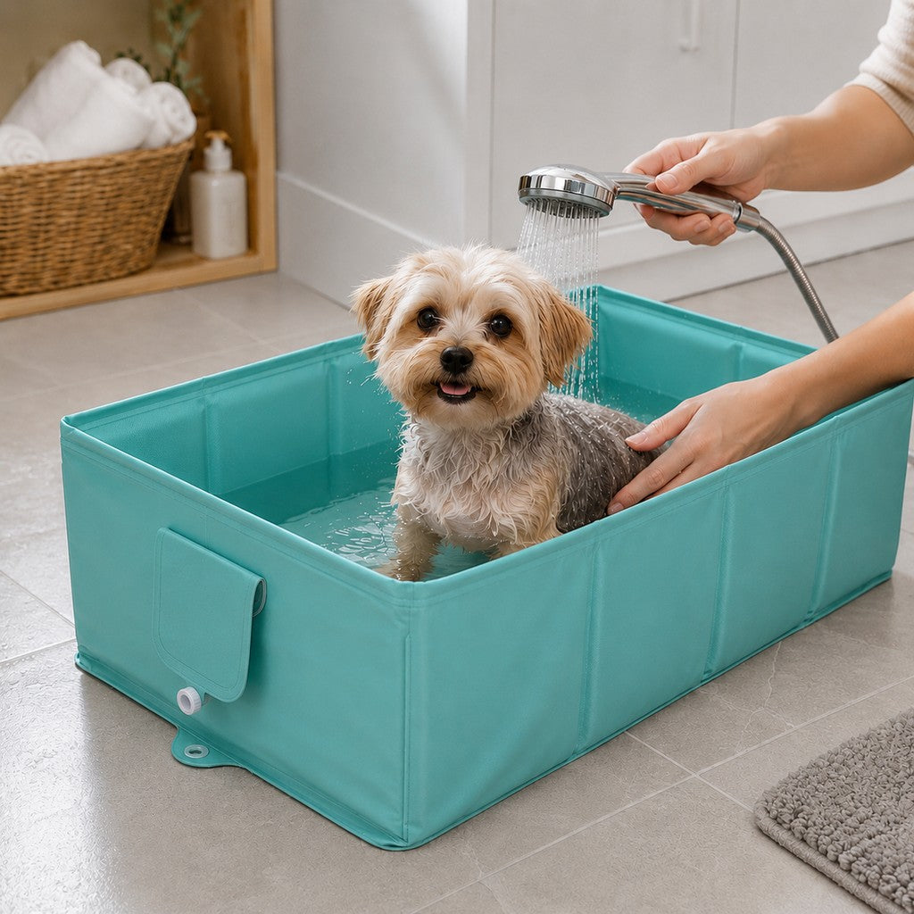 Collapsible Pet Bathtub – Drain Plug, Folds Flat