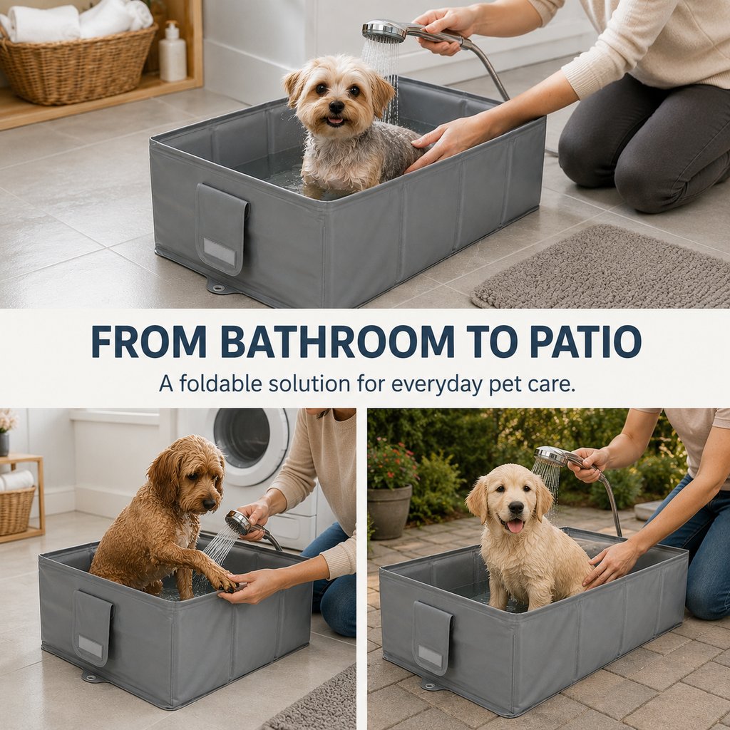 Collapsible Pet Bathtub – Drain Plug, Folds Flat