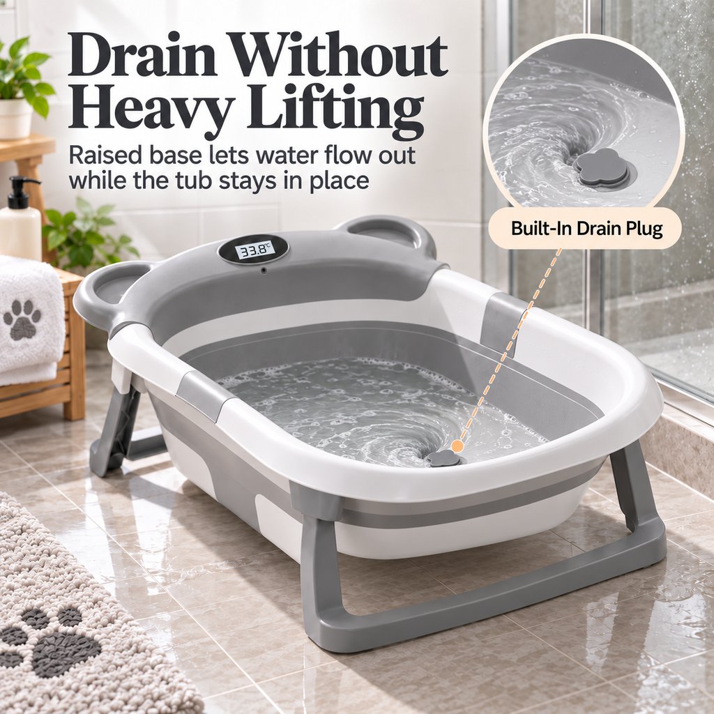 Collapsible Pet Bathtub – Built-In Thermometer
