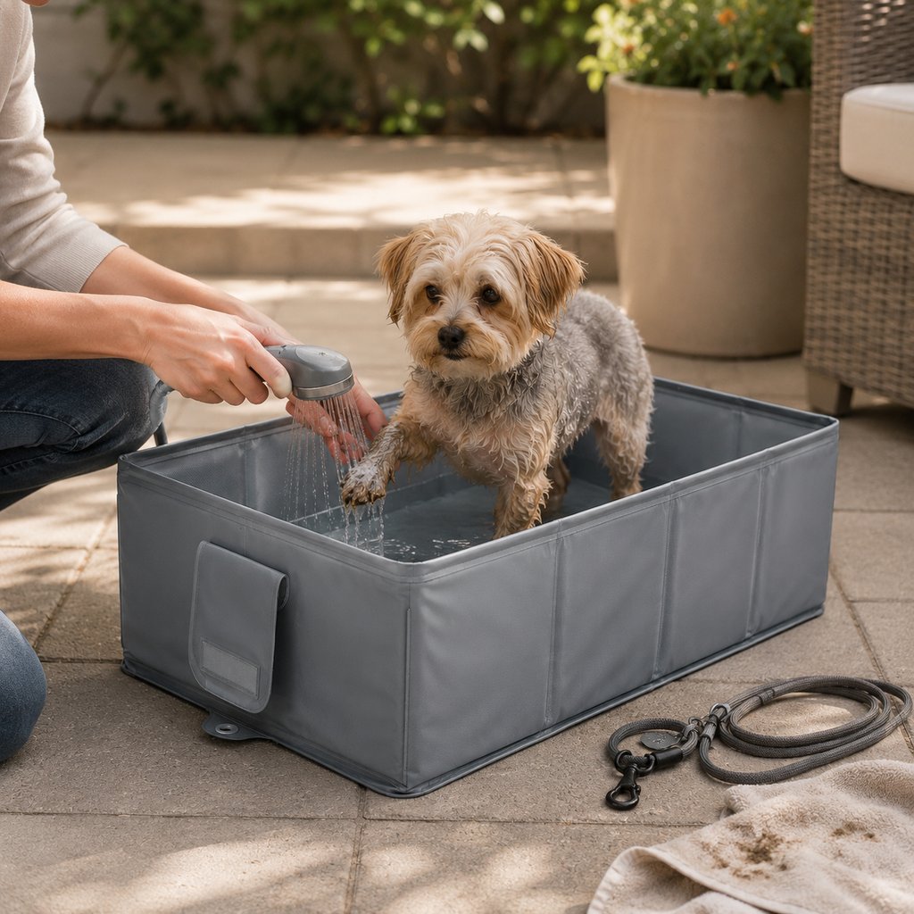Collapsible Pet Bathtub – Drain Plug, Folds Flat
