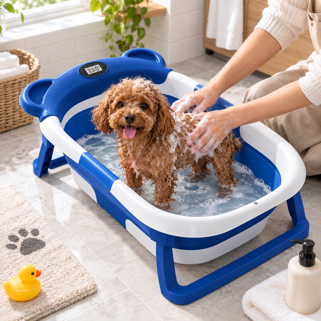 Collapsible Pet Bathtub – Built-In Thermometer