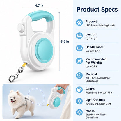 Light-Up Retractable Dog Leash – Rechargeable & Visible