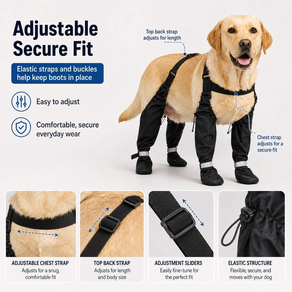 4-in-1 Connected Dog Rain Boots – Mud-Free Legs