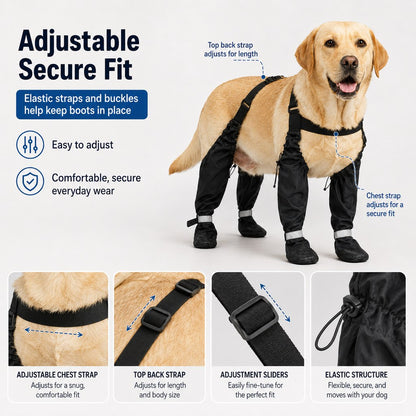 4-in-1 Connected Dog Rain Boots – Mud-Free Legs