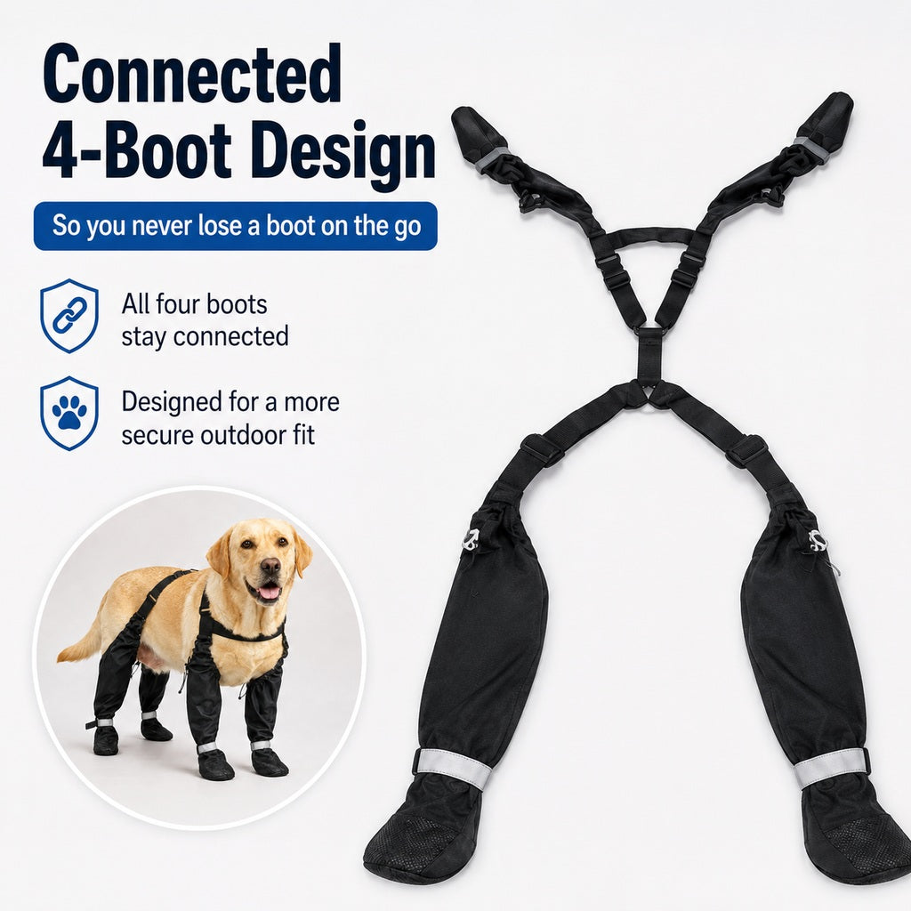 4-in-1 Connected Dog Rain Boots – Mud-Free Legs