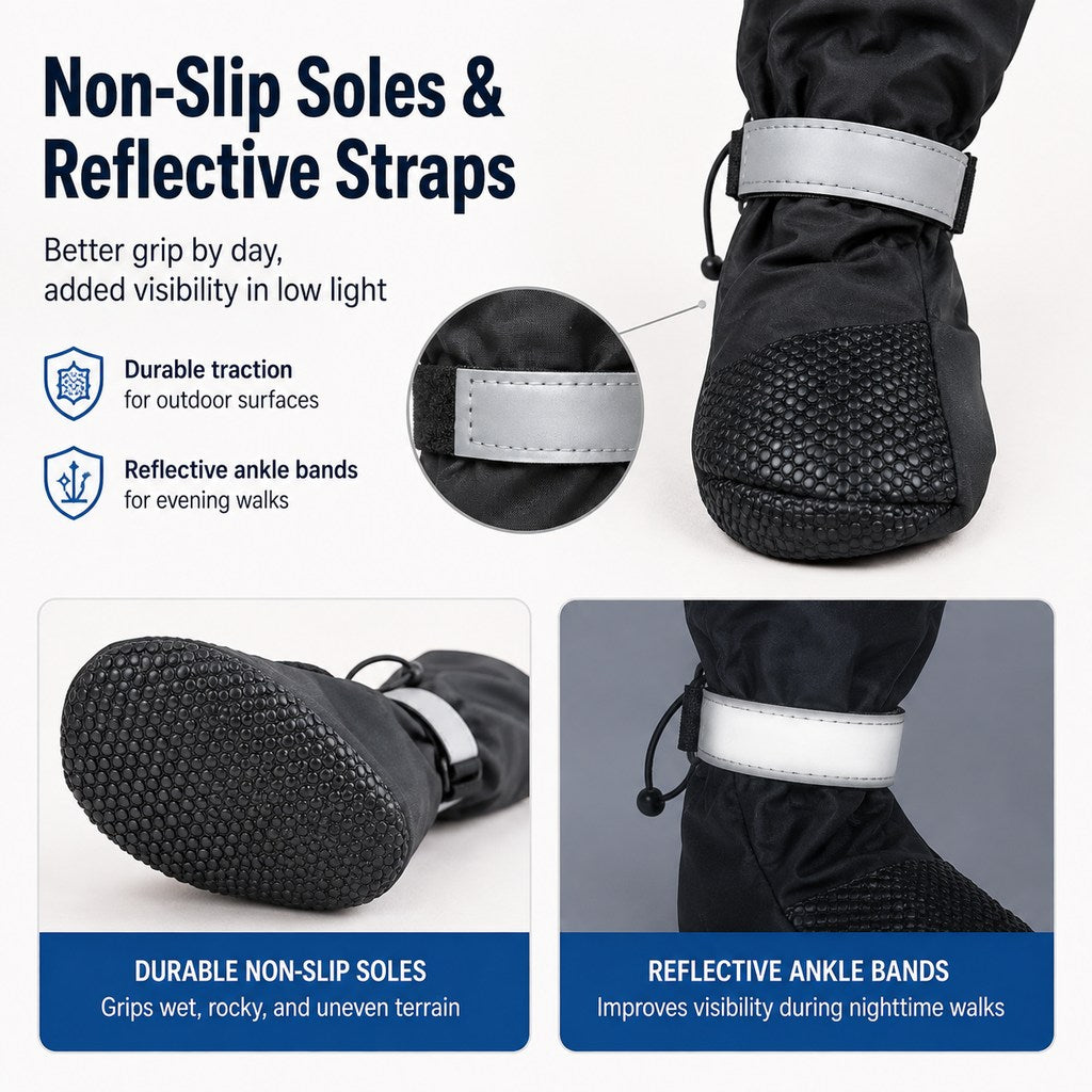 4-in-1 Connected Dog Rain Boots – Mud-Free Legs