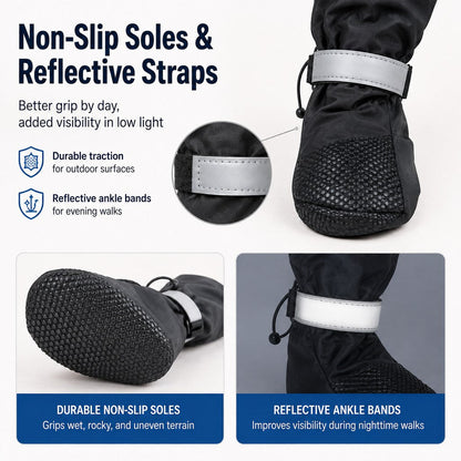 4-in-1 Connected Dog Rain Boots – Mud-Free Legs