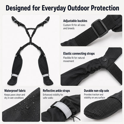 4-in-1 Connected Dog Rain Boots – Mud-Free Legs