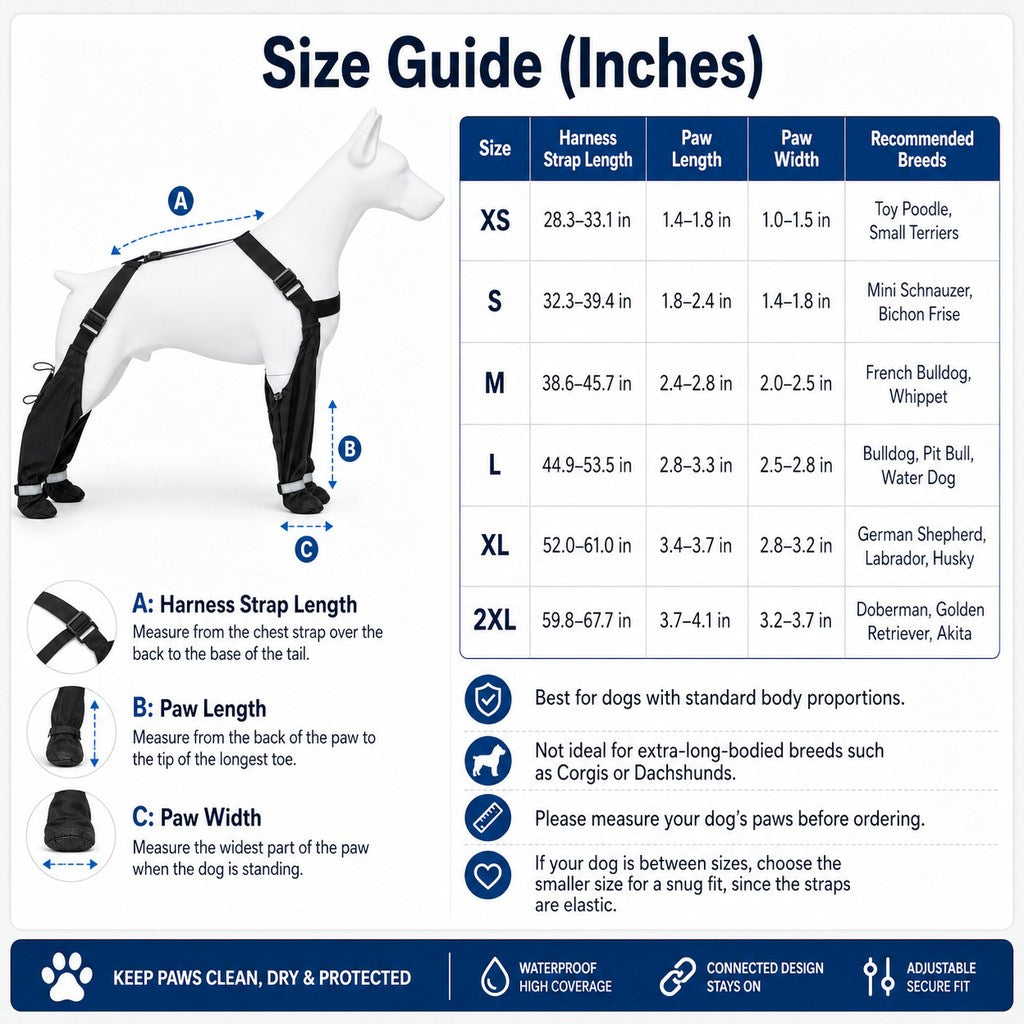 4-in-1 Connected Dog Rain Boots – Mud-Free Legs