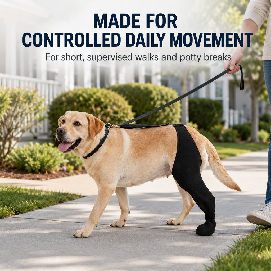 Rear Leg Recovery Sleeve with Paw Cover – Limits Licking