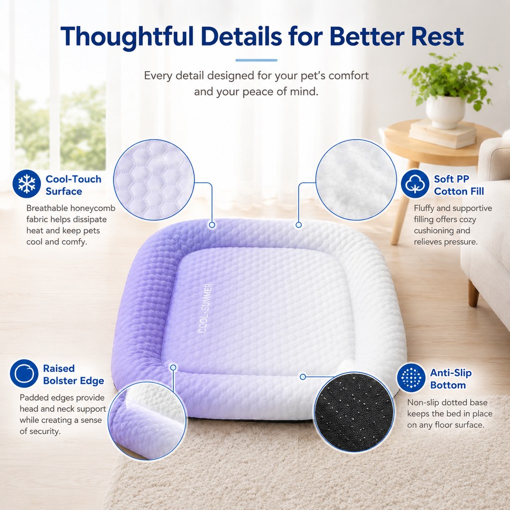 Cool-Touch Pet Cooling Bed – Breathable Summer Naps