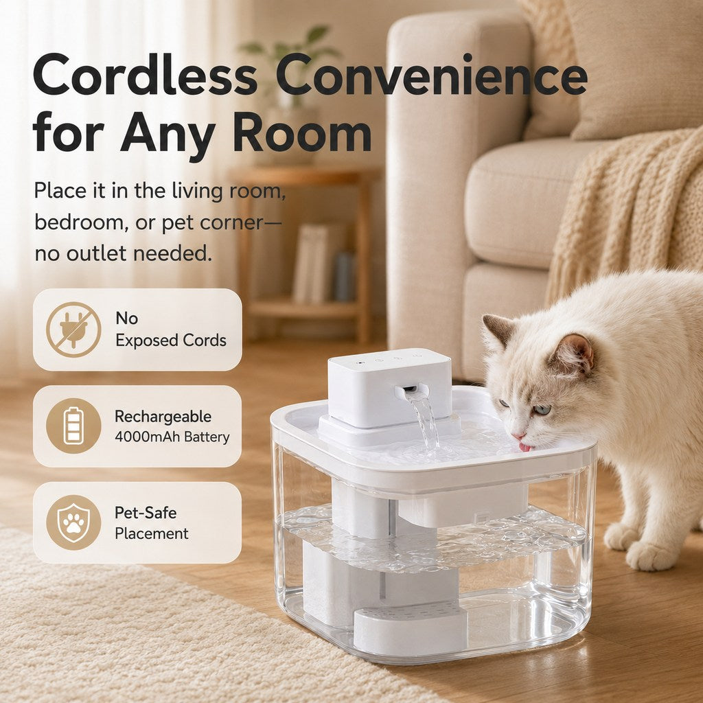 Cordless Motion Sensor Cat Fountain – Fresh Water Anywhere