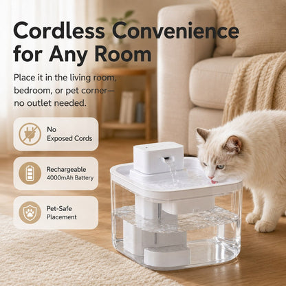 Cordless Motion Sensor Cat Fountain – Fresh Water Anywhere