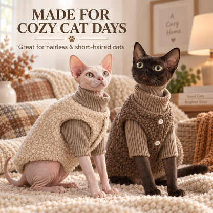 Cat Turtleneck Sweater & Sherpa Vest – Warm Layers