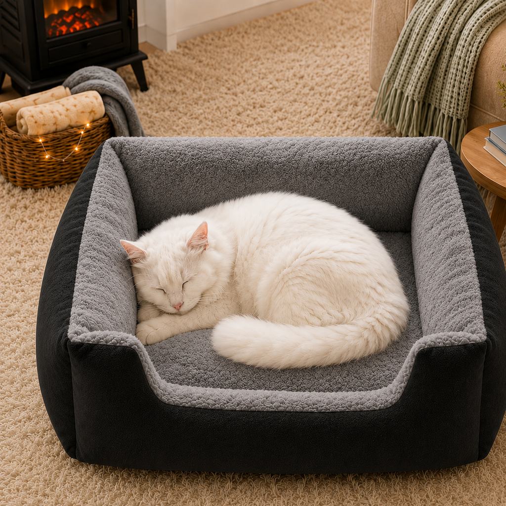 Plush Bolster Pet Bed – Easy Step-In Entry