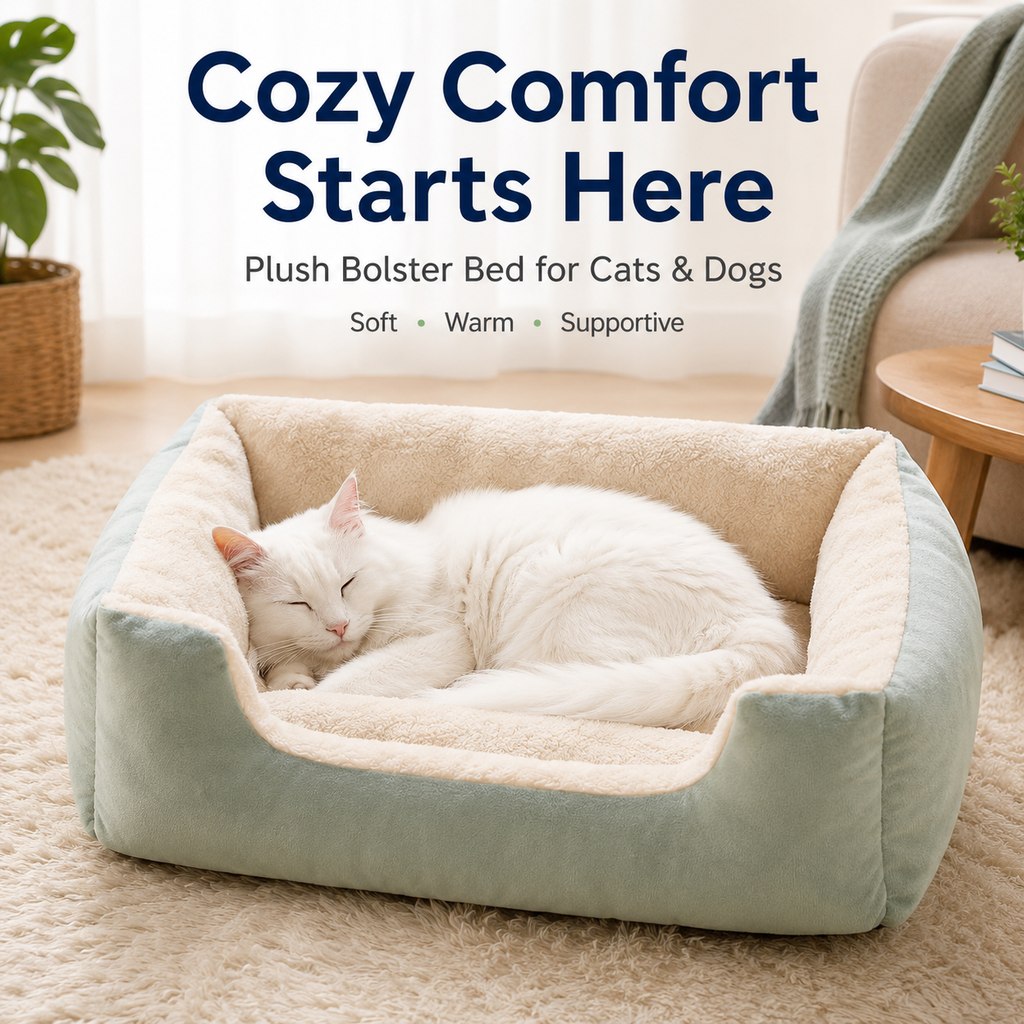 Plush Bolster Pet Bed – Easy Step-In Entry