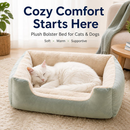 Plush Bolster Pet Bed – Easy Step-In Entry
