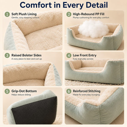 Plush Bolster Pet Bed – Easy Step-In Entry