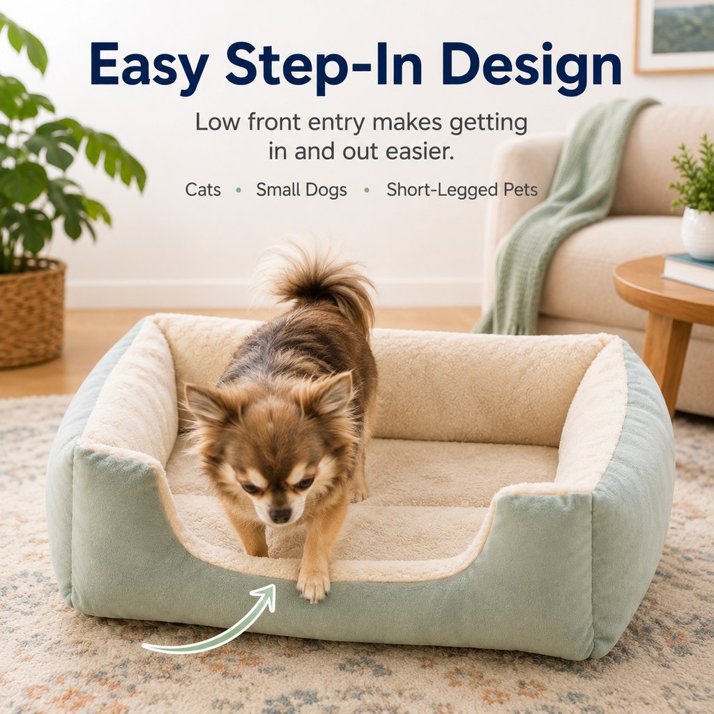 Plush Bolster Pet Bed – Easy Step-In Entry