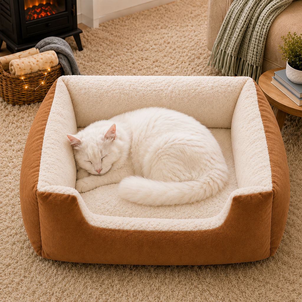 Plush Bolster Pet Bed – Easy Step-In Entry