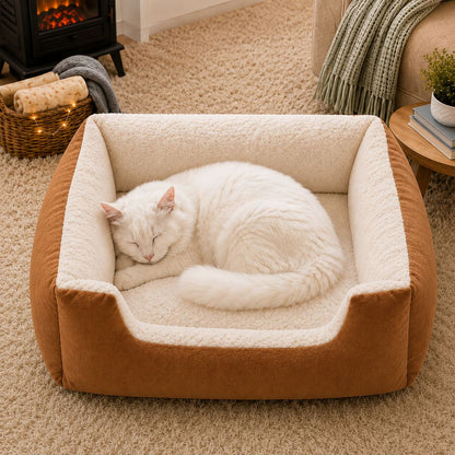 Plush Bolster Pet Bed – Easy Step-In Entry