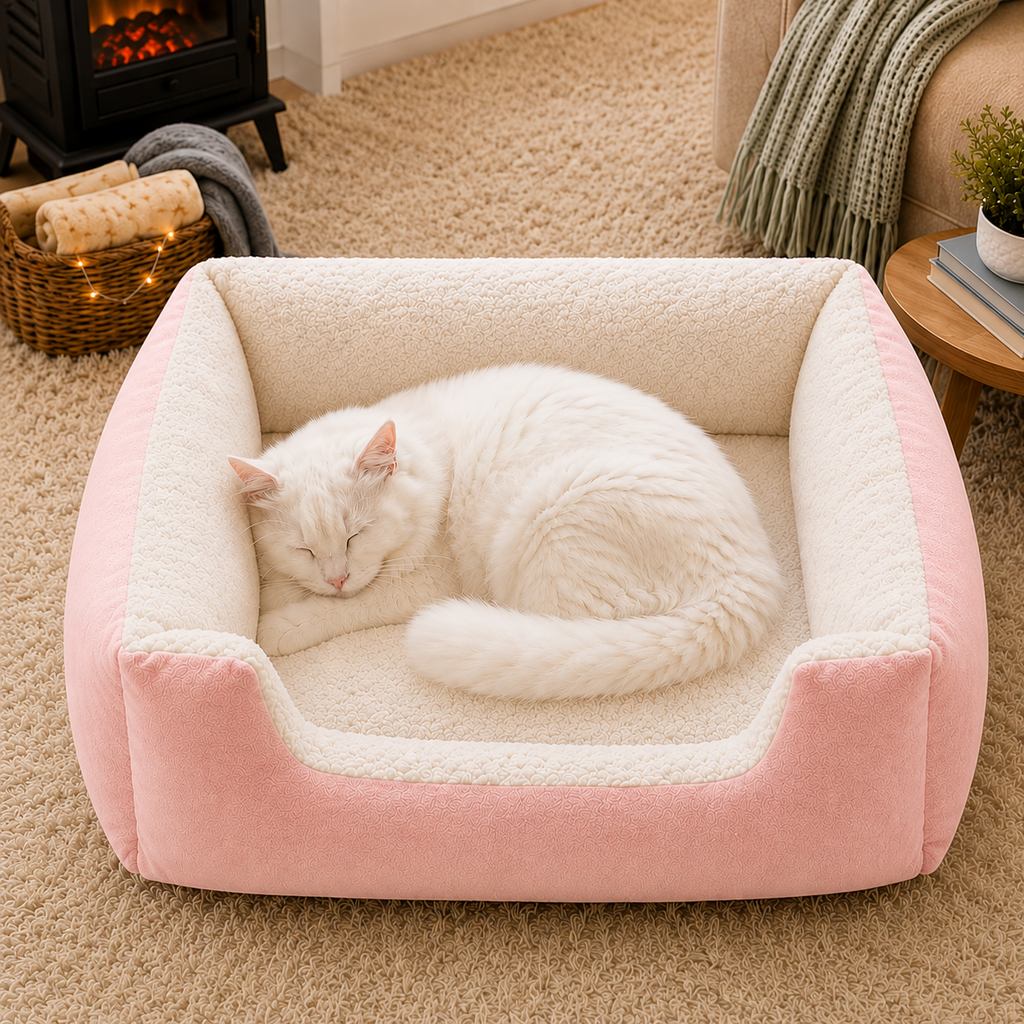 Plush Bolster Pet Bed – Easy Step-In Entry