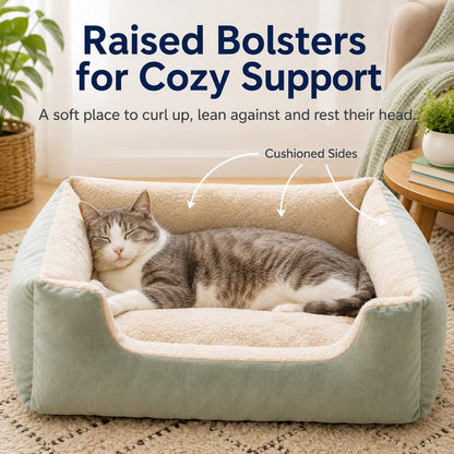 Plush Bolster Pet Bed – Easy Step-In Entry