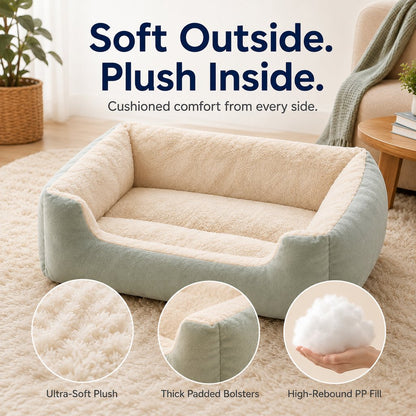 Plush Bolster Pet Bed – Easy Step-In Entry