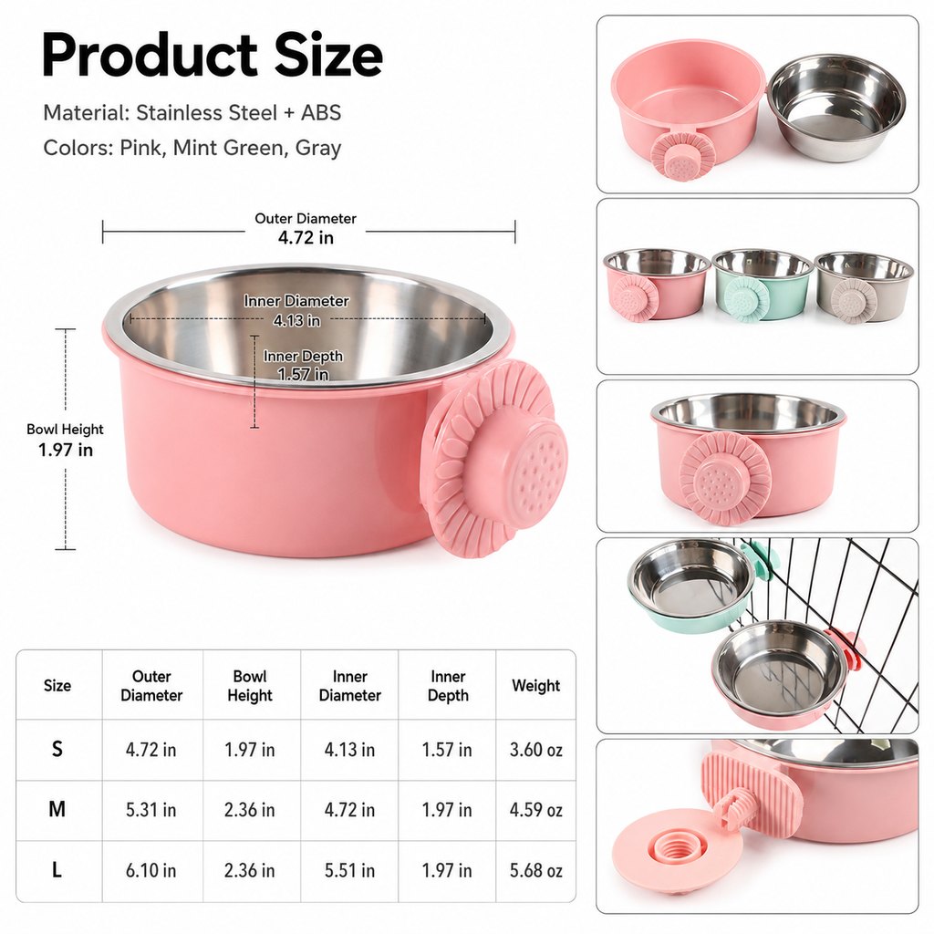 Crate-Mounted Steel Pet Bowl – Spill-Free Kennel Feeding